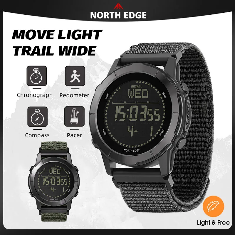 NORTH EDGE 2026 LITECORE Men's Digital Watch Sports Super Light Outdoor Compass Pedometer Waterproof 50M Electronics Wristwatch