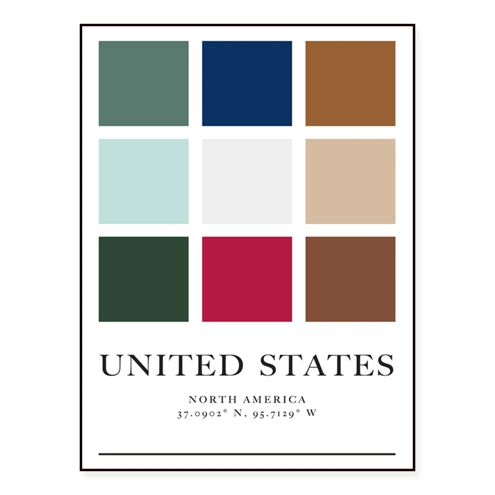 Philippines -New Zealand - France - Nepal -United States -United Kingdom -Spain - Portugal - Minimalist Colour Palette Poster