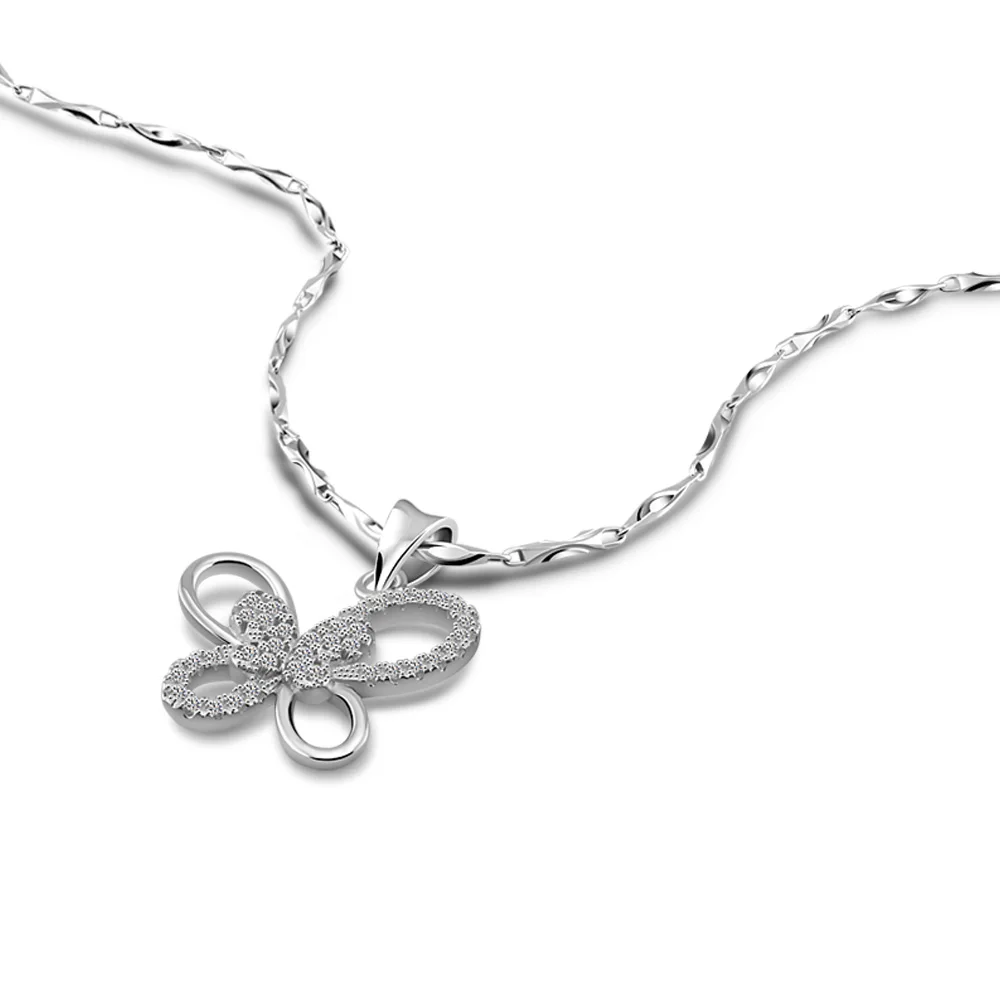 

925 Sterling Silver Butterfly Pendant Necklace Women Sweet Girl Punk Clavicle Chain Aesthetic Retro-chic Style Silver Jewelry