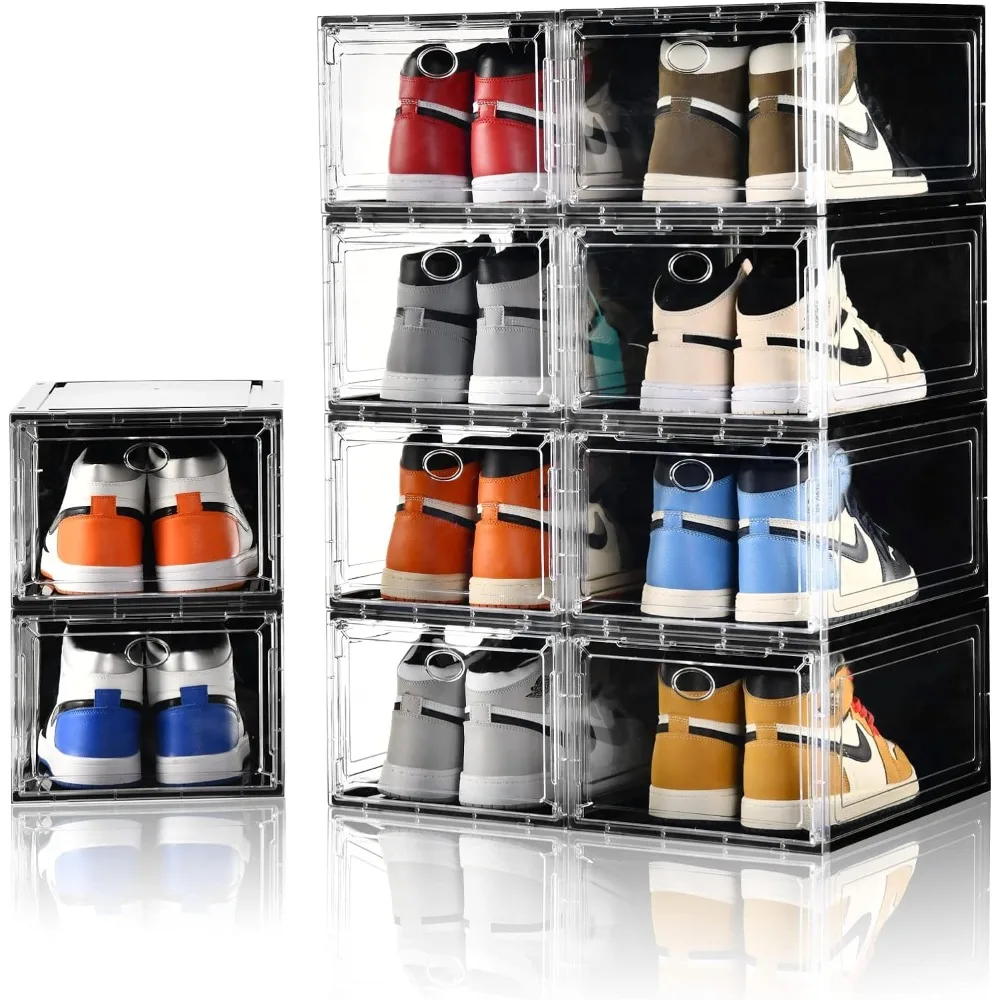 

10 Pack Shoe Boxes Stackable,Upgraded Sturdy Storage Boxes with Clear Magnetic Door,Multifunctional Sneaker Organizer Fit up to