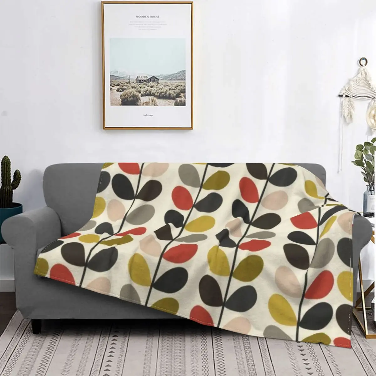 Orla Kiely Hygge Colorful Multi Stem Design Flannel Blanket 1960 retro Fashion Throw Blanket Sofa Bedding Lounge 150*125cm Quilt