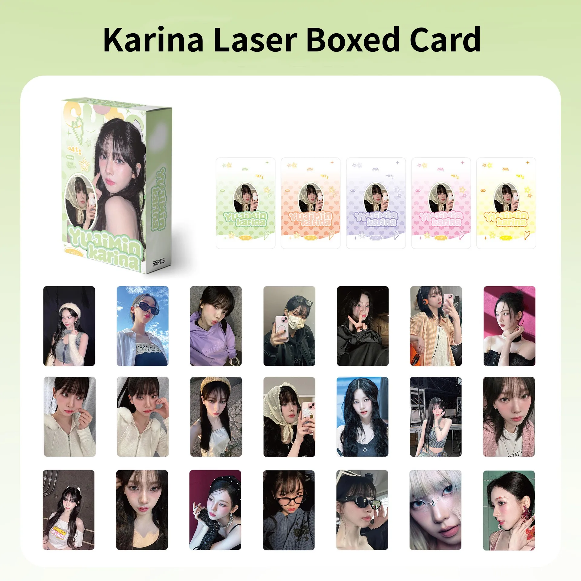 Kpop Idols Winter Karina Laser Boxed Card 55pcs/Set High Quality HD Photo Korean Style LOMO Card NingNing Fans Collection Gift