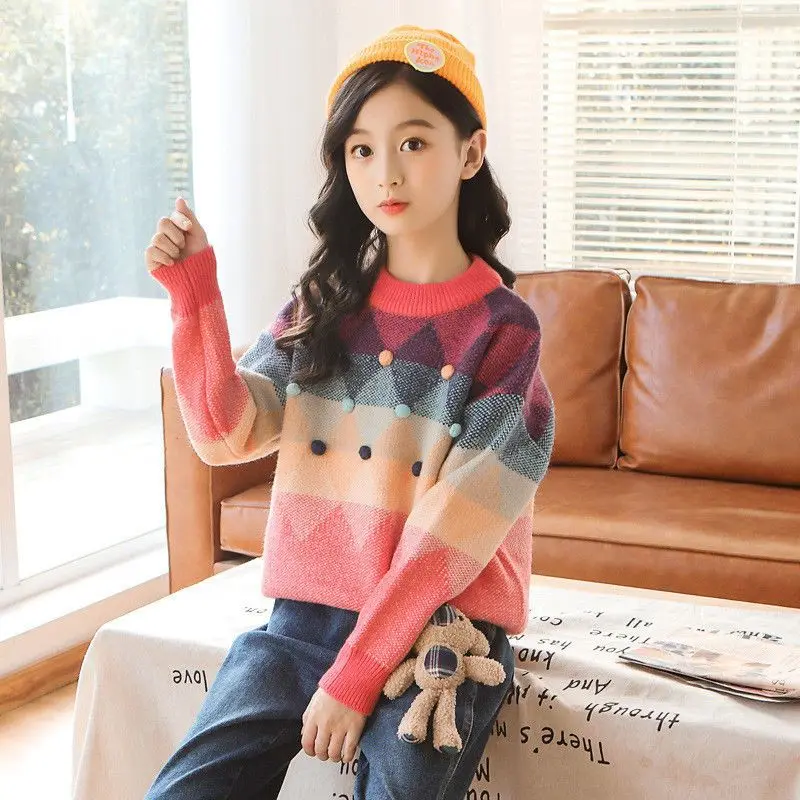 

Girls' Sweater Autumn/Winter New Fashionable Children's Knitted Sweater Girls' Top Sweet and Cute