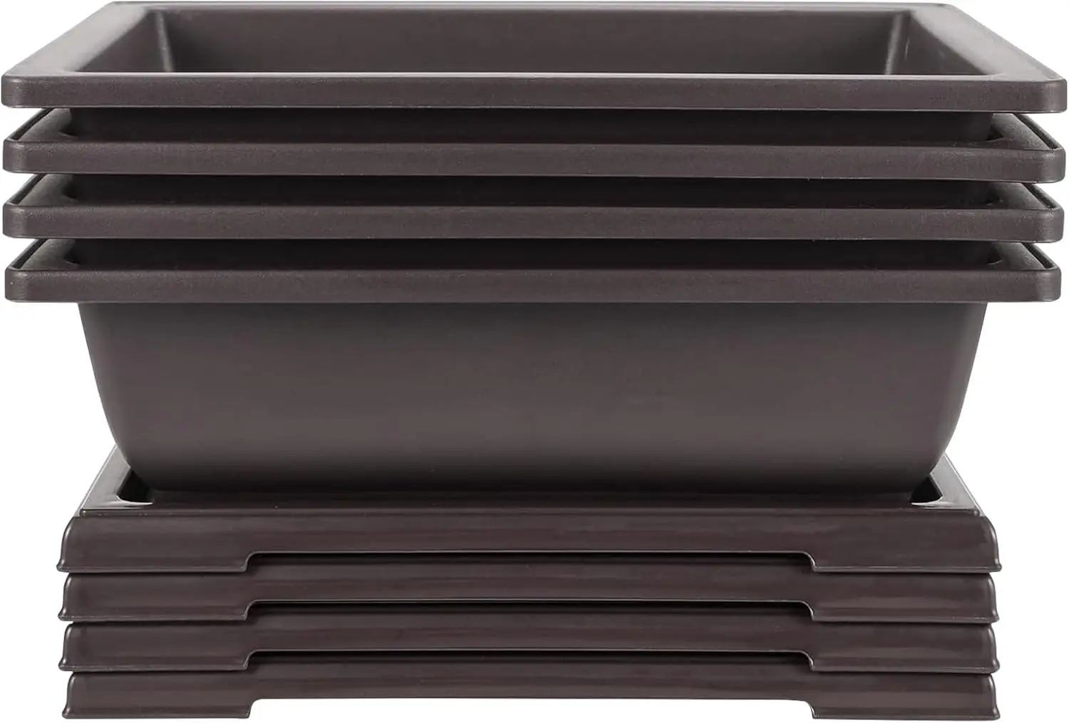 

4 Pack 14 Inch Bonsai Training Pots with Tray, Rectangular Plant Pot with Drainage Hole, Brown Bonsai Tree Pot, Plastic