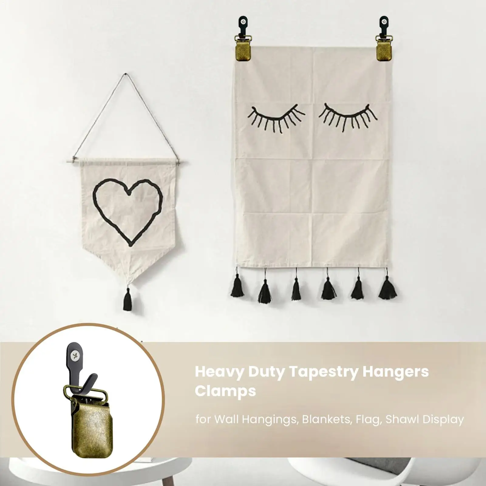 Tapestry Hangers For Walls 4 Pieces Display Clips Strong Grip Hooks Metal Tapestry Wall Hangers For Carpet Blanket Textile Home