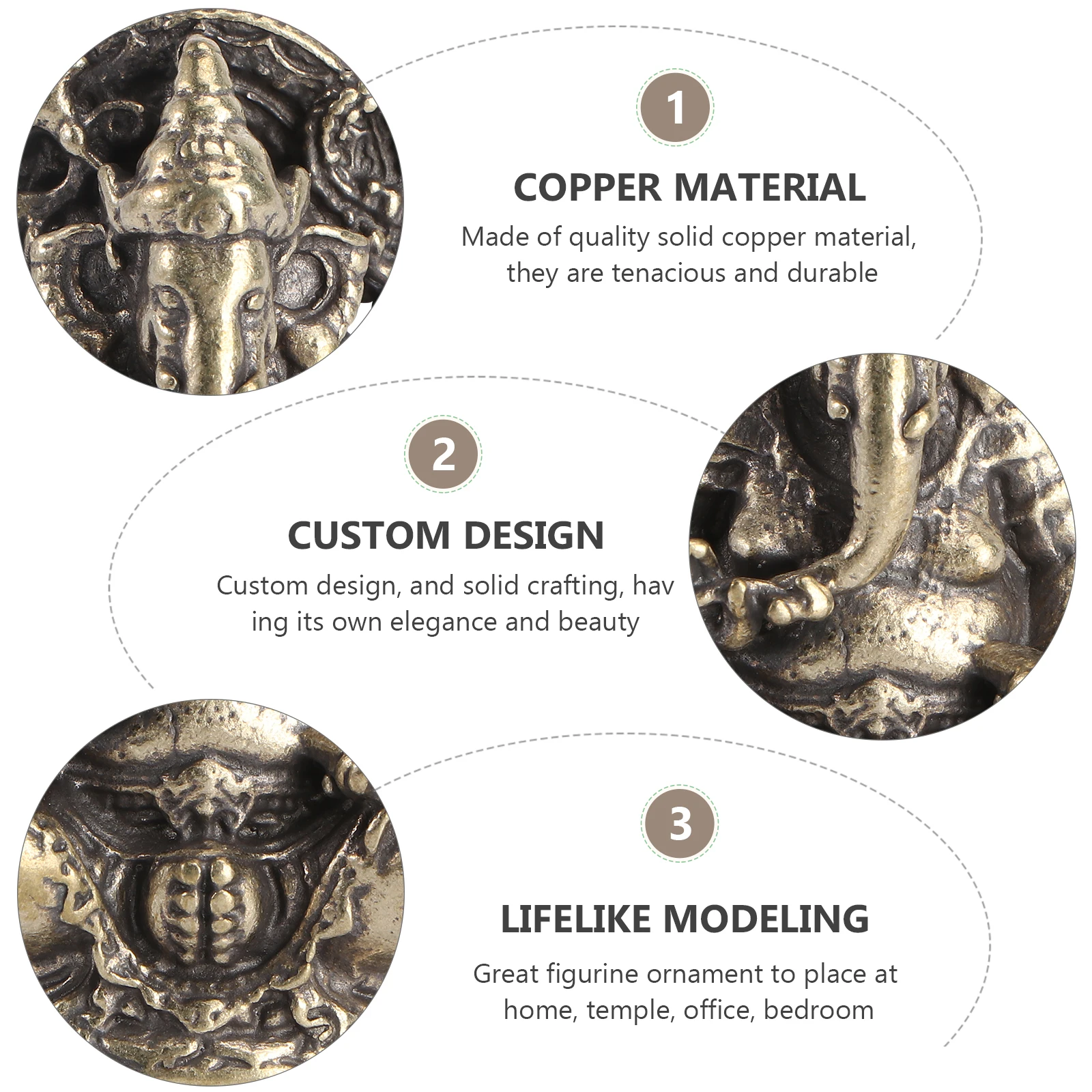

Copper Elephant Trunk Ornament Solid Crafts Statue Decor Ganesha Figurine Home Office Temple Gift Wealth Fortune