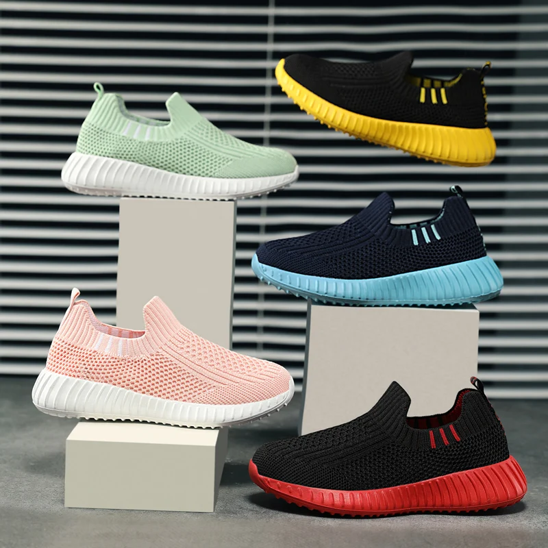 Summer Single Net Children Shoes Slip on Boys Girls Sneakers Casual Breathable Outdoor Kids Sports Running Sneakers Girls Flats