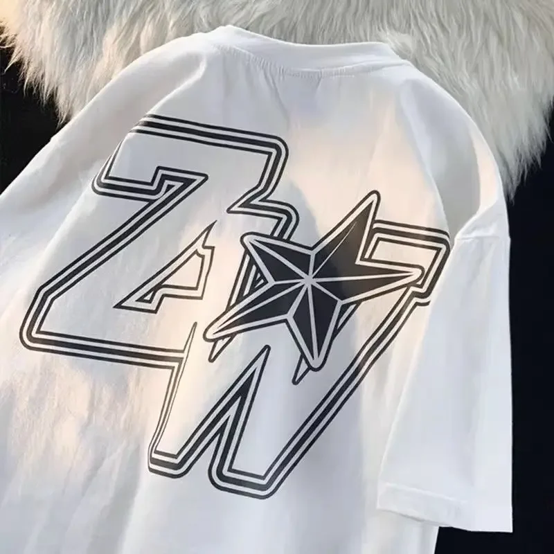 American High Street Alphabet Printed Cotton Short Sleeve T-shirt Men and Women Fashion Brand Hip Hop Loose Couple Costume Top