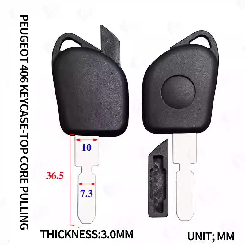 

for Peugeot 406 key shell core-pulling with chip slot logo 406 automobile straight handle key blank rubber handle