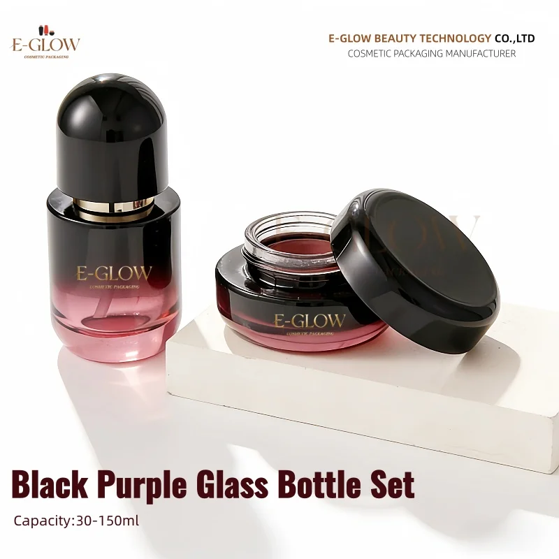 Logo Custom1Pcs Blackish Purple Glass Cosmetic Set 50g Face Cream Jar 100ml Makeup Lotion/Spray Bottle Screen Printed