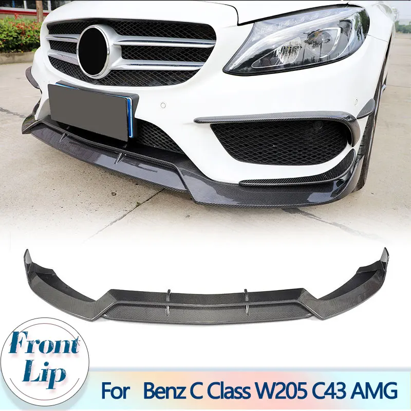 Carbon Fiber Car Front Bumper Lip Spoiler For Mercedes Benz W205 Sport C43 AMG Sedan C205 15-17 FRP Convertible Front Lip Apron