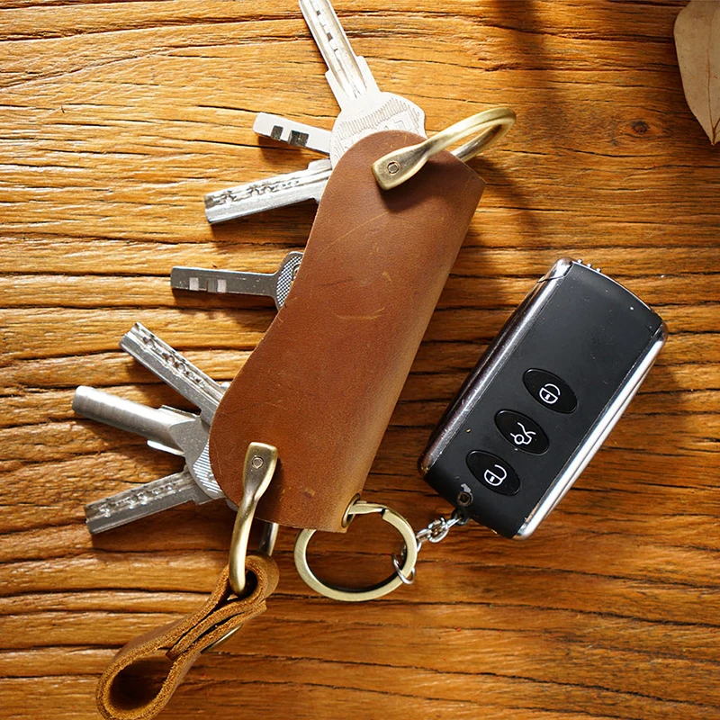 Leather Key Holder for Car Keys Keychain Mens Keys Organizer Pocket Compact Keychain Case & Cover EDC Smart Keyholder Keycase