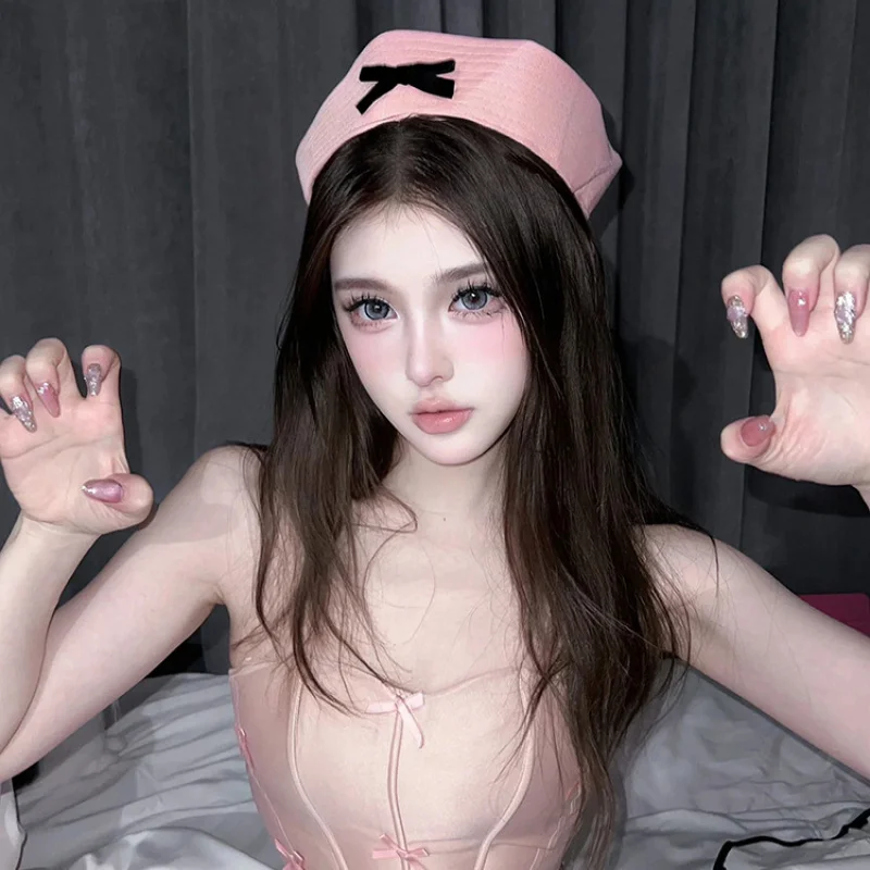 

Kawaii Sailor Hat with Bow, Sweet Japanese Style Navy Cap for Girls, Cute Cosplay Uniform Beret for Summer Live Stream