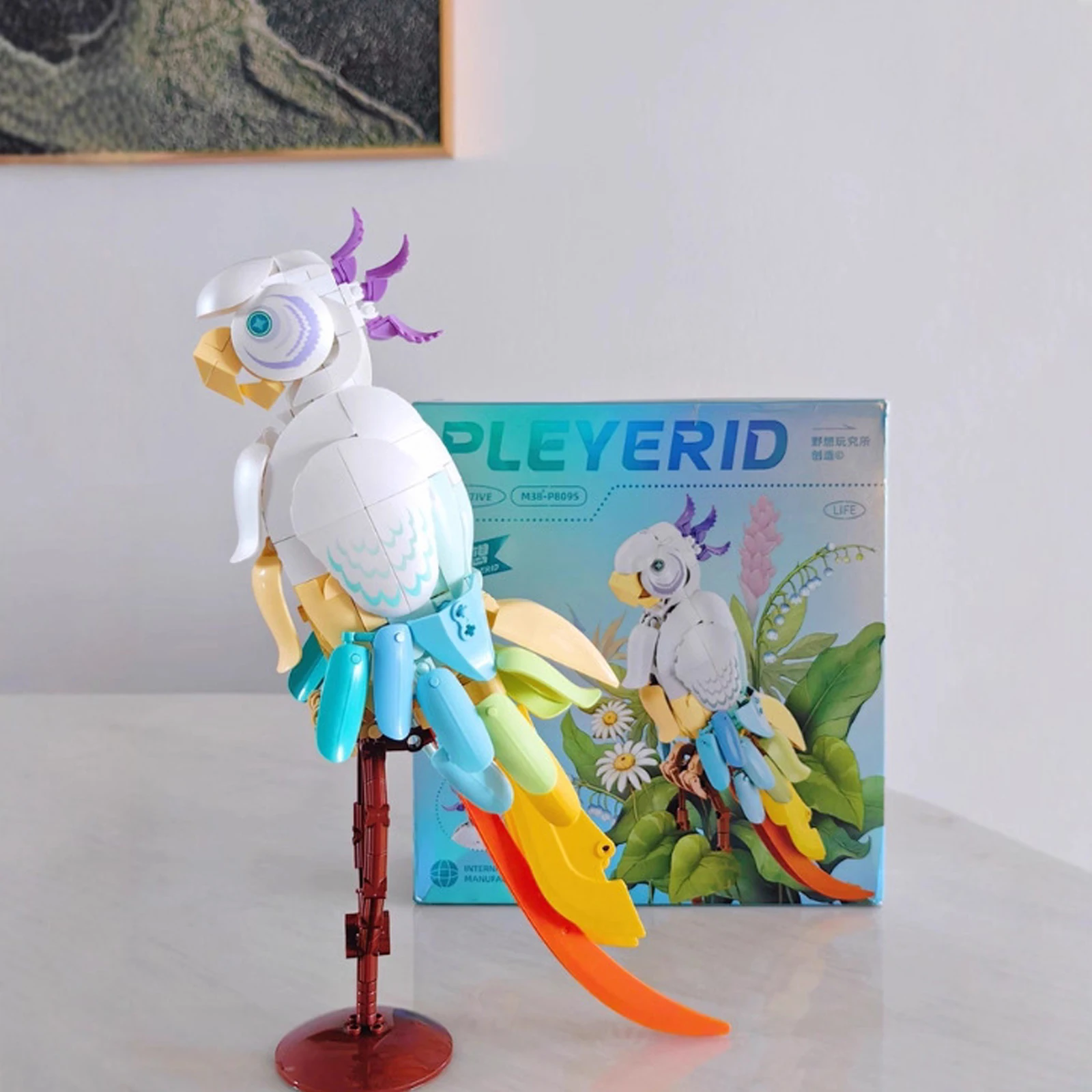 moc-オカメインコ-ビルディングブロックキット-鳥動物オウムモデル-スタンド付き-ホームデコレーションオーナメント-おもちゃ-子供の誕生日プレゼント-p8095