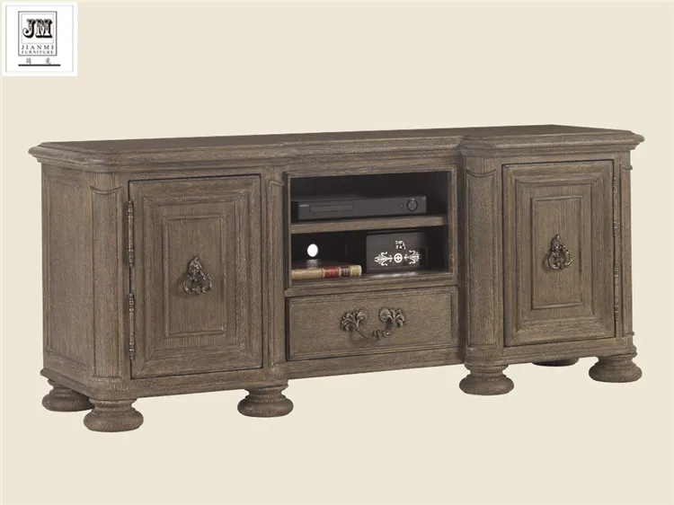 American style country full solid wood living room TV cabinet coffee table combination vintage log old floor cabinet