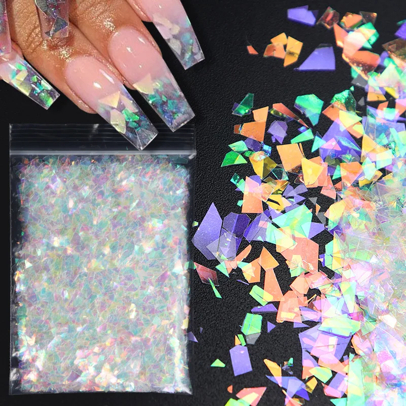 10g de flocos de unhas com efeito sereia, glitter holográfico para arte em unhas, lantejoulas brilhantes para designs de unhas