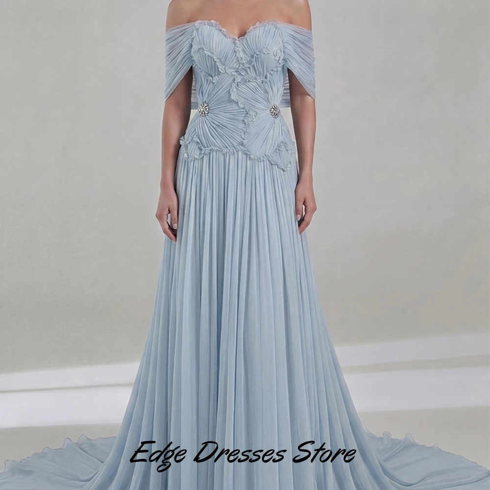 Classic Off the Shoulder Evening Dress Customized Organza A-Line Prom Dress with Crystal Ruched Buttons Back Robe de soirée