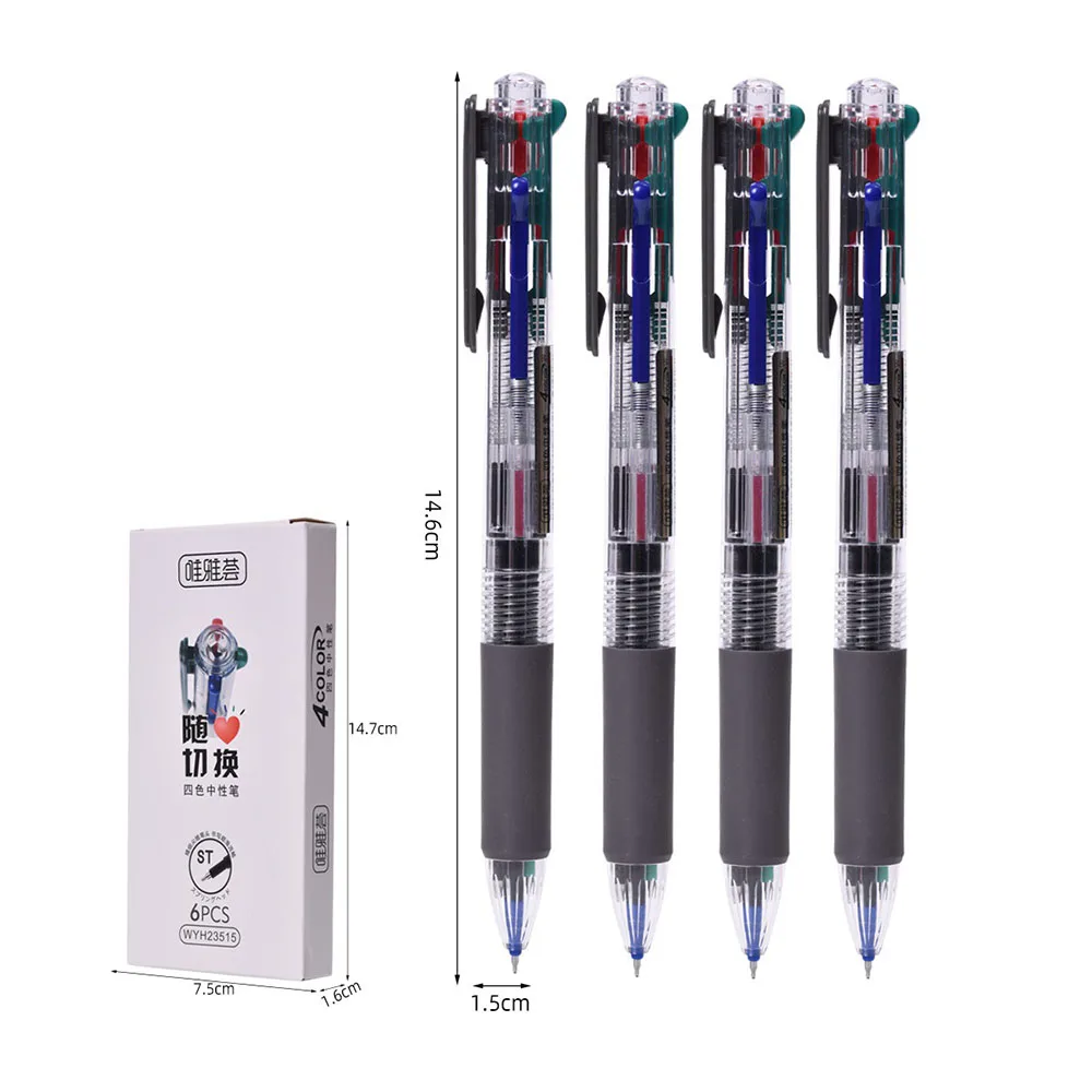 Set mit 6 Stück einziehbaren 4-Farben-Neutralstiften für Notizen, Journaling und Schulbedarf. – Detail 10