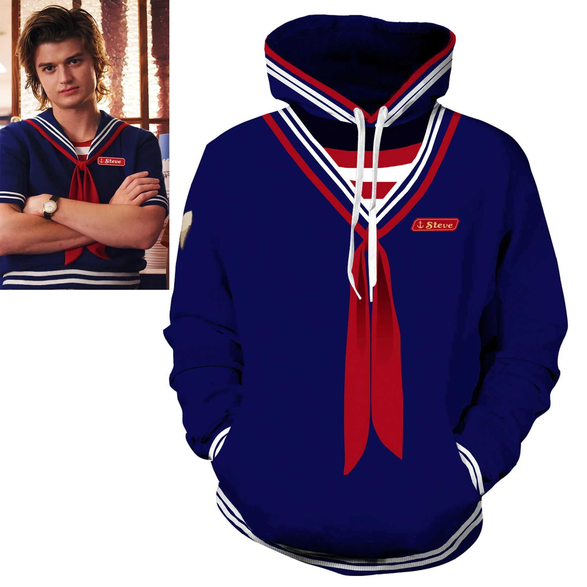 TV Cosplay Steve Harrington Costume Unisex 3D Printed Sailor Uniform Sweatshirt Halloween Christmas Hooded Pullovers