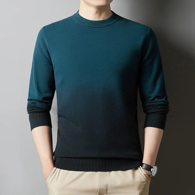 2022 Winter New Men's O-Neck Warm Pullover Sweater Fashion Hanging Dye Design Casual Thick Knitted Male Clothing