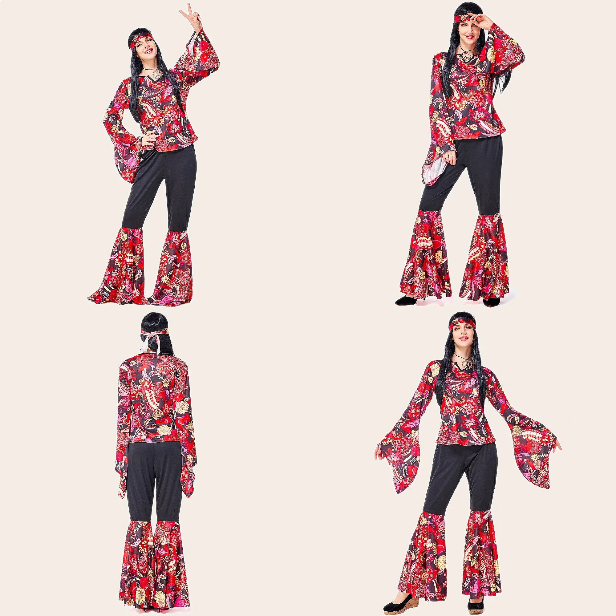 

Hippie 60s Retro Red Black Country Singer Costume Set for Party