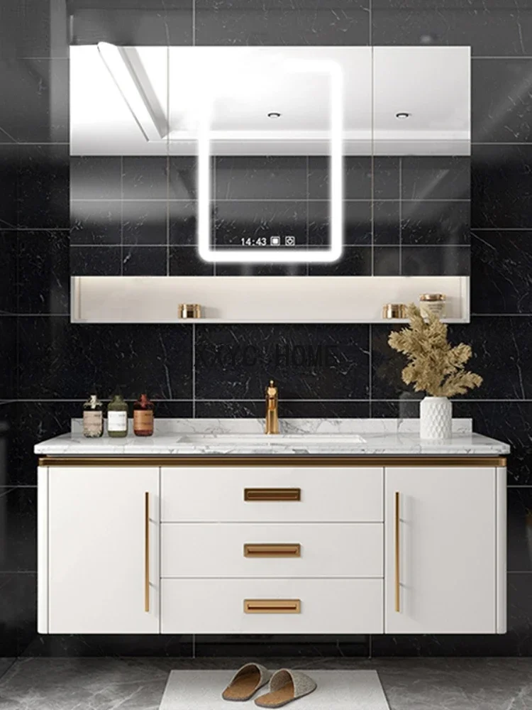 

Wash Face and Wash Hands Basin Cabinet Combination Oak Modern Light Luxury Minimalistic Washstand Smart Bathroom