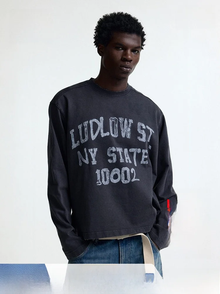 

H&M Men's Women's T-irt Spring 2026 Oversized American Sle Loose Print Sweat Cloth Casual Long Sve Top 30664