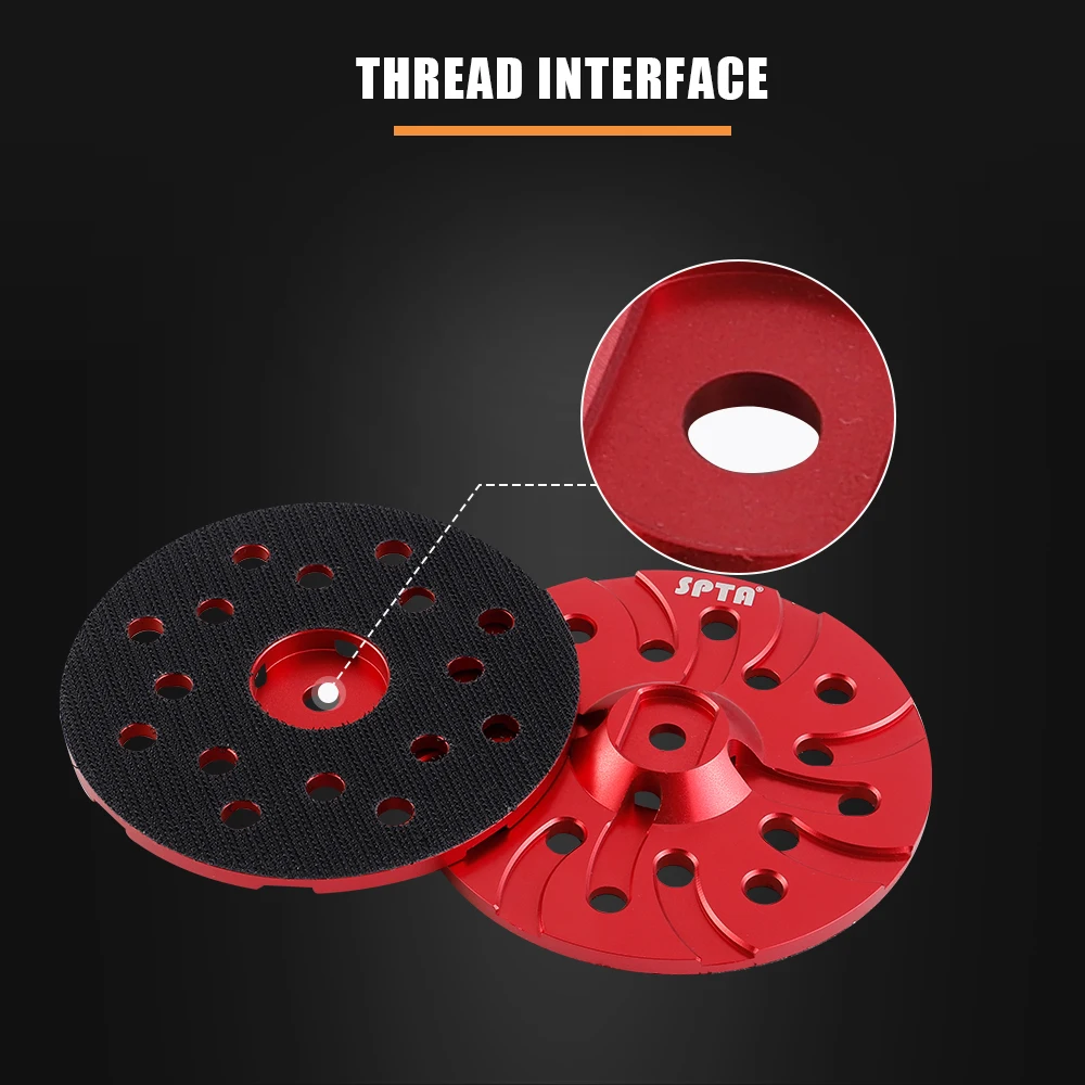 SPTA 5 Inch 125mm Red Aluminum Backing Plate Disic Hook Look for Dual Action DA Polisher Buffering Machine