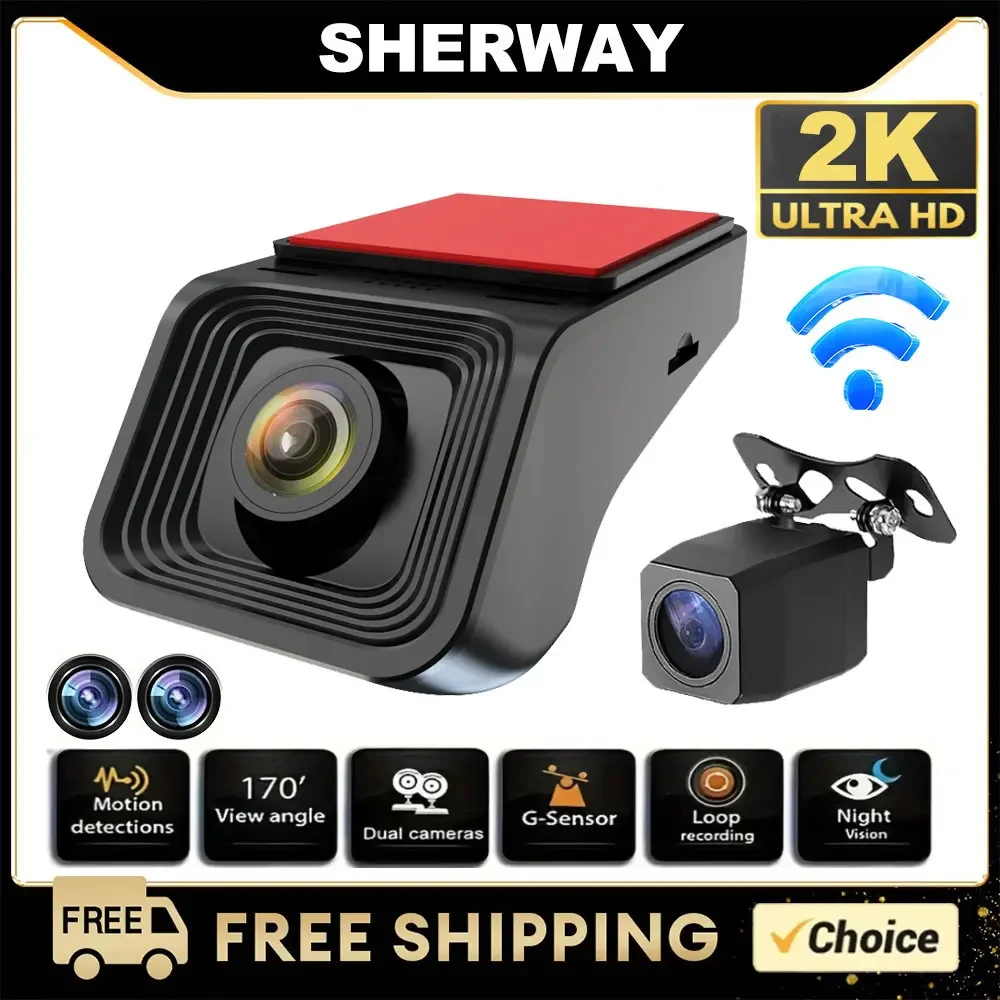 2K Dual Lens Dash Camera WiFi Car DVR HD1080p Dash Cam 24H Parking Monitor Night Vision Car Driving Video Recorder for All Cars