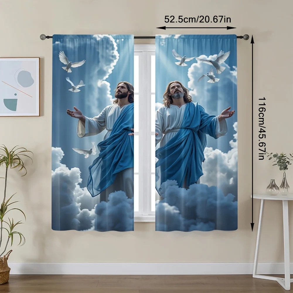 Religious Jesus with Doves Curtains Divine Light Pattern Elegant Living Room Decor Artistic Window Treatment Fashion