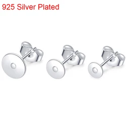 20 Stuks 925 Verzilverde Oorbellen Basis Cabochon Instellingen Hypoallergeen 4 5 6 8 Mm Oorbel Haken Voor Diy Sieraden Maken Benodigdheden