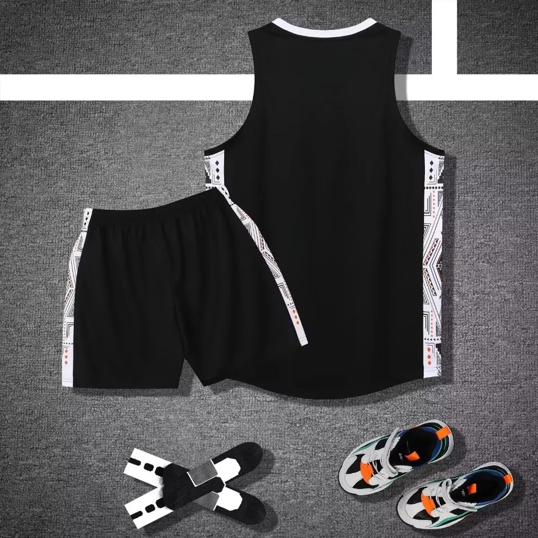 Men\'s set black Basketball Jerseys primary game team Short sleeve uniform training Vest and shorts