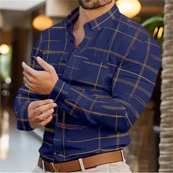 11 Colors Men's Shirt Long Sleeve 3D Print Pattern Slim Fit Button Lapel Men's Tops Autumn Fashion 3 Stripes Print Party Long Sl