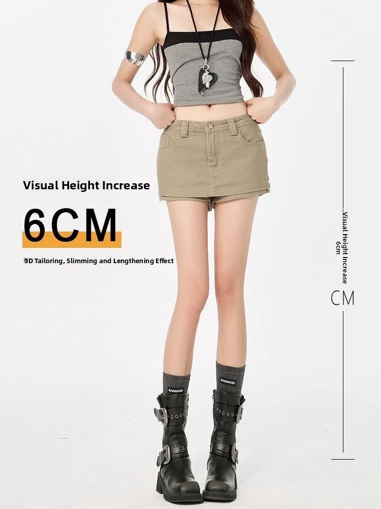 Low Waist Denim  Skirt Women's Summer Hot Girl A-Line Bodycon Workwear Shorts Pants Half-length Skirts American Retro Khaki