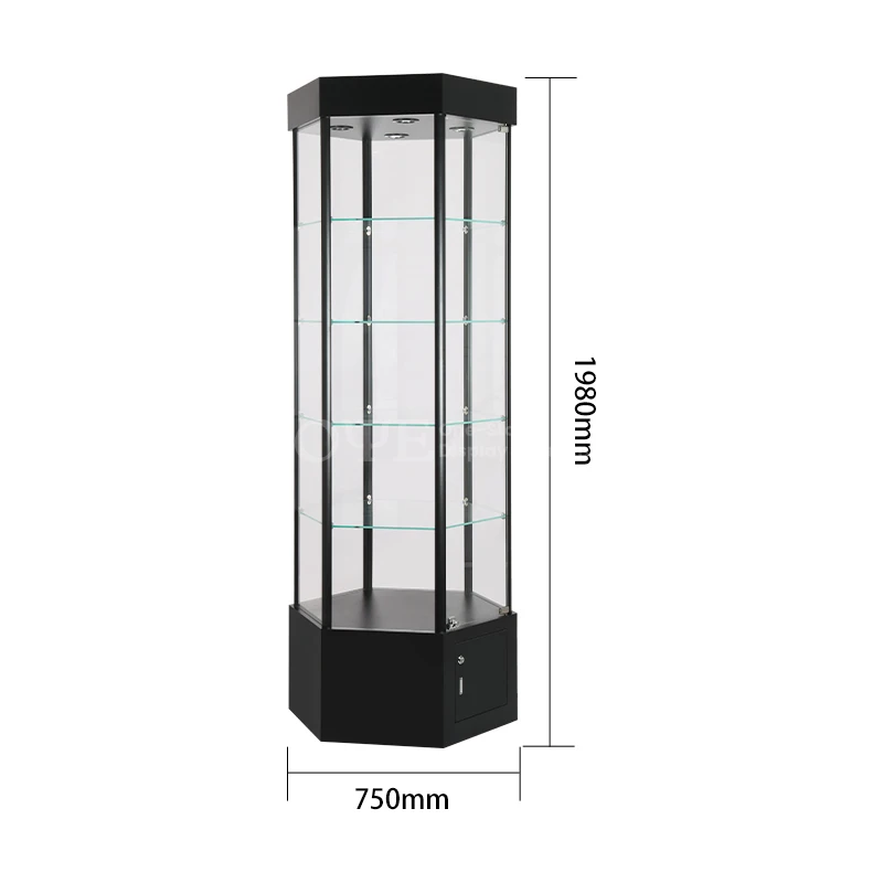 Vitrine personnalisée au sol, vitrine de vente au détail de meubles de magasin de fumée, support de tour en verre