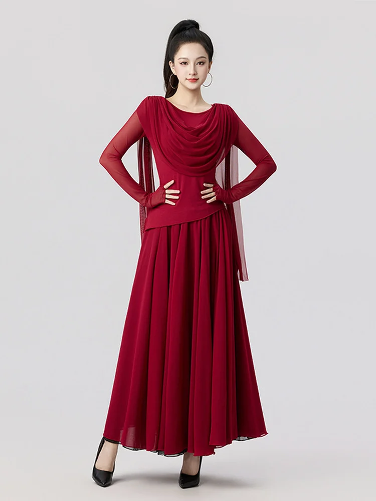 new-square-dance-ensemble-classical-dance-performance-costume-women's-long-silk-sleeve-professional-physique-latin-social-dan