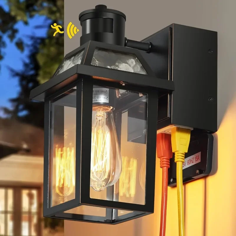 

Dusk to Dawn Outdoor Lights with Outlet, 3 Lighting Modes Exterior Light Fixture Waterproof, Outside Lights for House Front