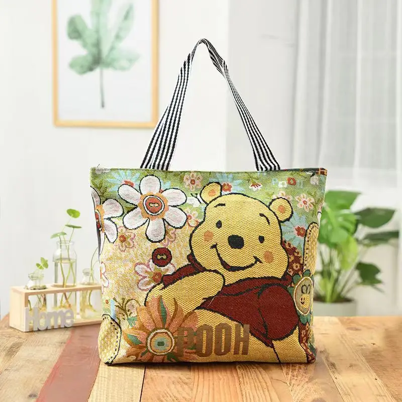 Cartoon Mickey Fashion Retro Large Capacity Canvas Winnie The Pooh Shoulder Bag Female Casual Student Embroidered Handbag - view 5