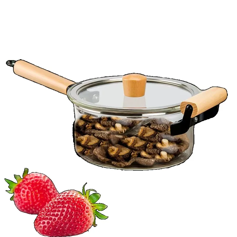 

Perborosilicate heat-resistant glass cooking pot kitchen cooker wooden handle