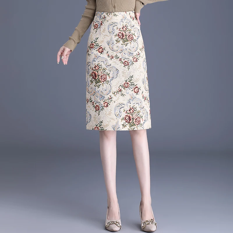 French Chic Long Skirt Women Floral Embroidery A-line High Waist Skirts Faldas Ajustadas Female Elegant Autumn Skirt Dropship