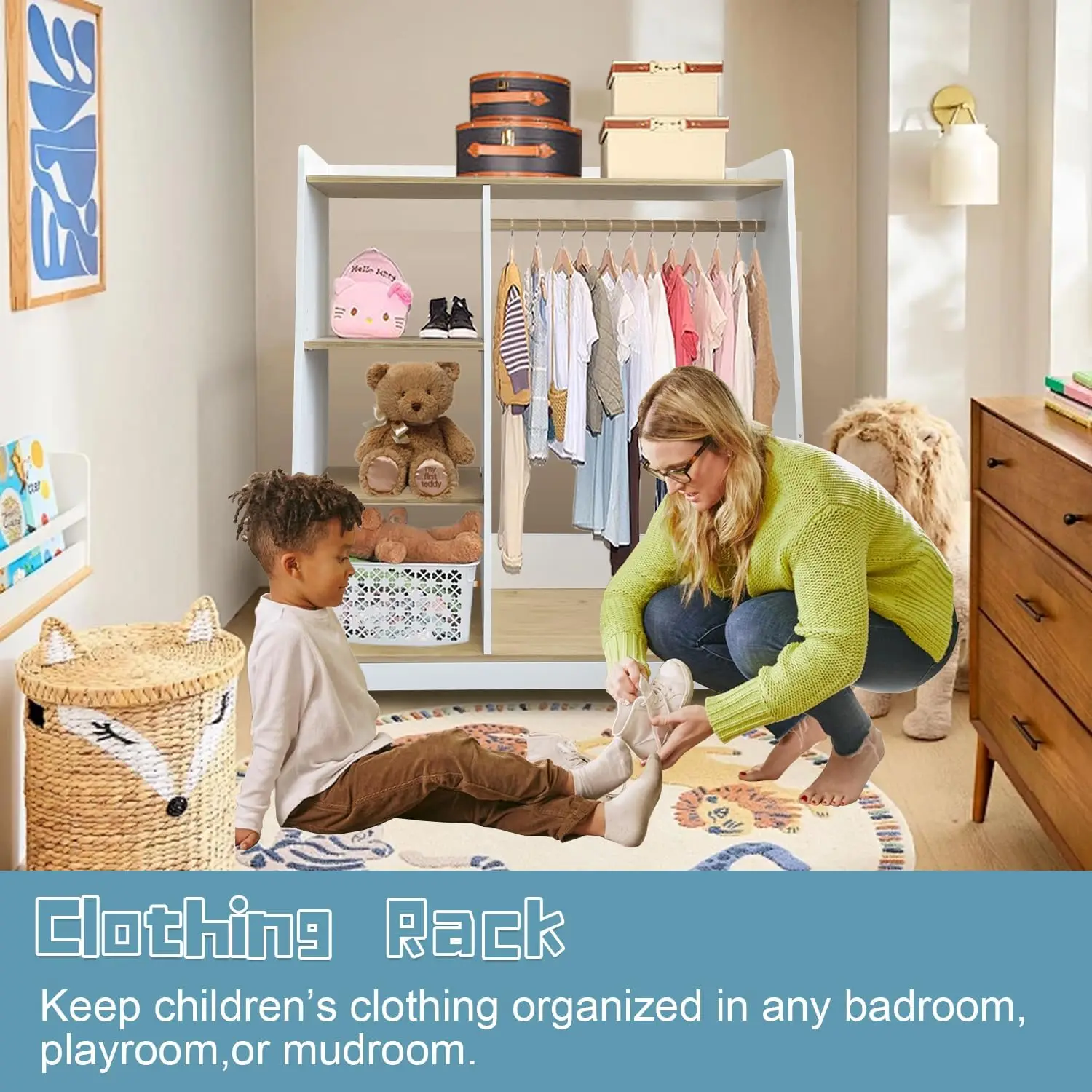 Kids Dress Up Storage, Open Hanging Armoire, Baby Dresser, Kids Wardrobe, Toddler Dress Up Rack, Organizer, Clothes Rack for Gir