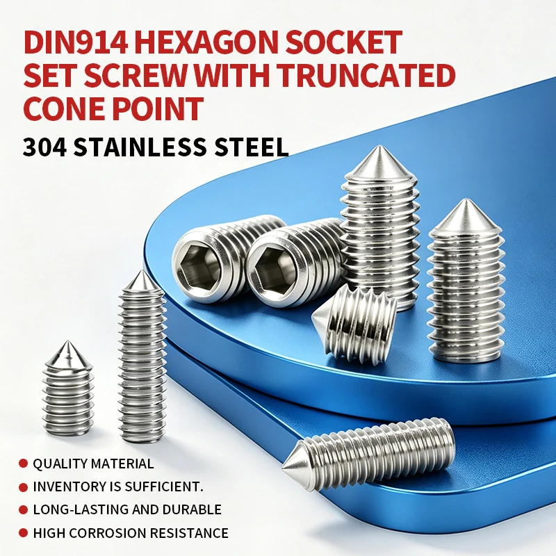 304 Stainless Steel A2-70 Hex Allen Grub Screws M3 M4 M5 M6 M8 M10 M12, DIN914 Hexagon Socket Truncated Cone Point Set Screws