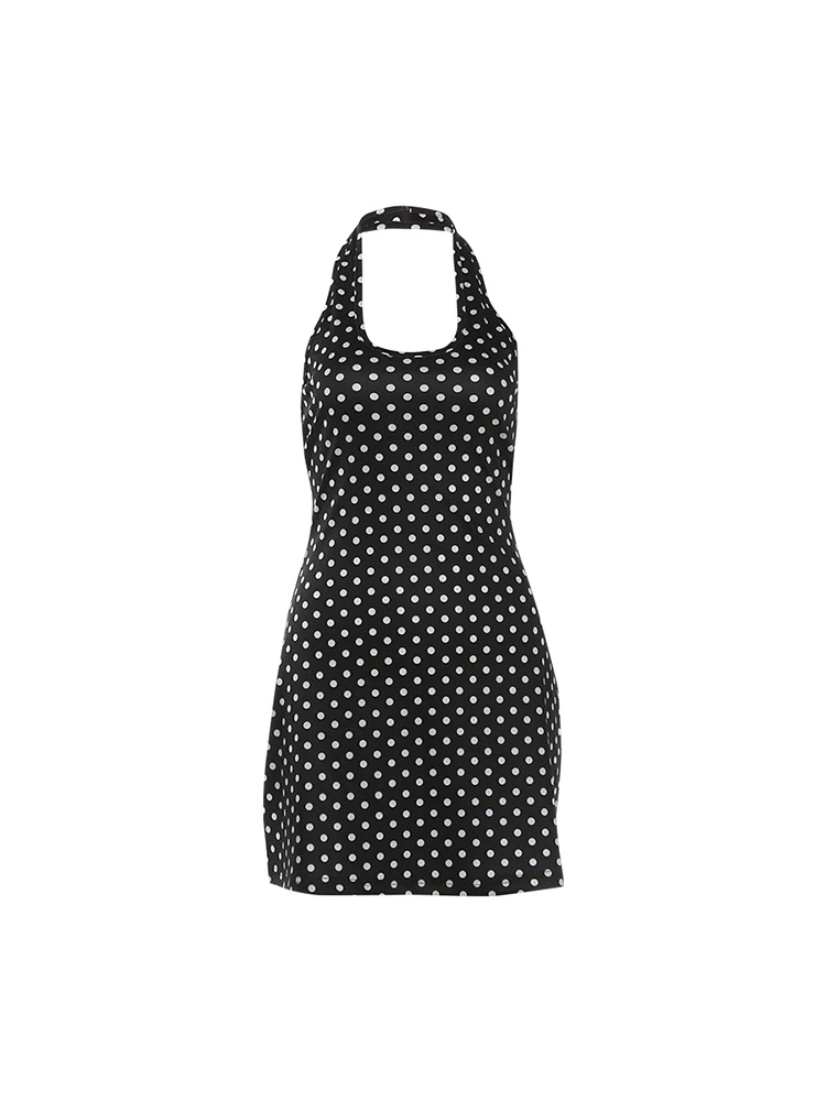 Kliou Polka Dot Print Minikleid für Damen, Sommertrend, Neckholder, tief ausgeschnitten, rückenfrei, ärmellos, formende Taille, Y2K, eleganter Stil, figurbetont – Detail 2