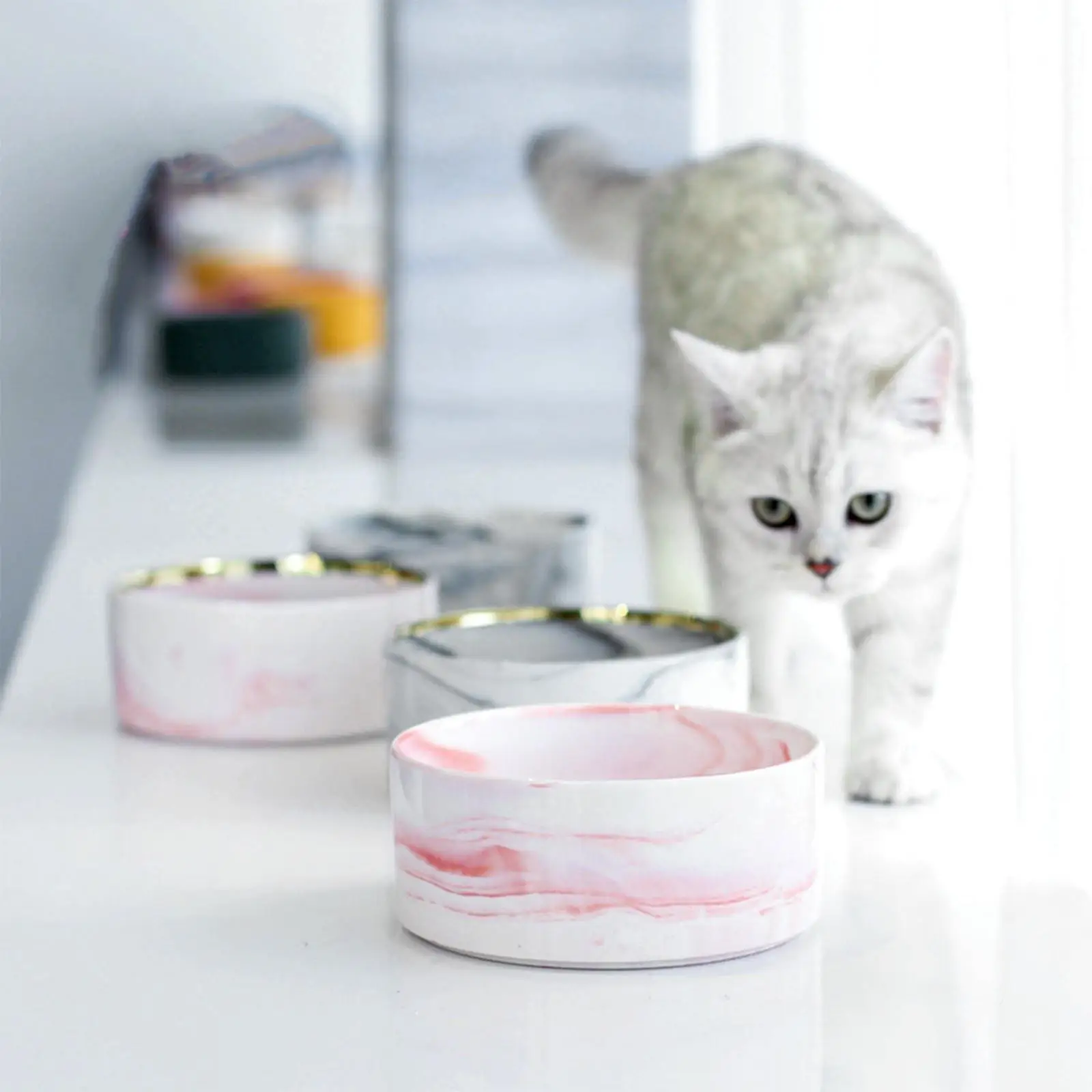 Ceramic Ceramic Cat Bowl Dog Bowl Food Water Bowls Feeding Elevated Feeder Puppy Bowls Pet Supplies Single Bowl / Double Bowl