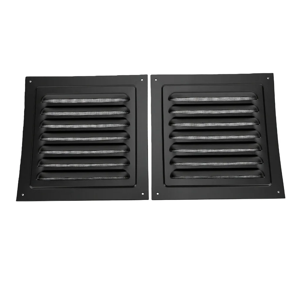 2pcs Practical 8x8 Inch Wall Vent Built-in Screen Square Louver Grille Black Exhaust Vent Exterior Door