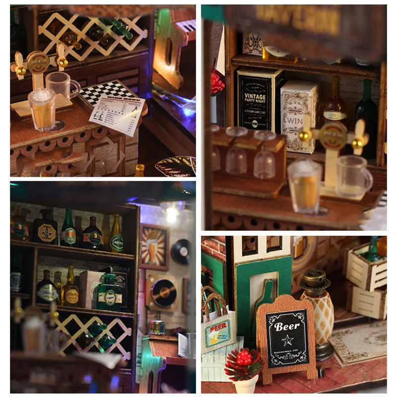 DIY Fanxi Tavern Houten Poppenhuis Miniatuur Meubelset 3D Assemblagemodel Speelgoed voor Kinderen Volwassen Kerstcadeau Casa