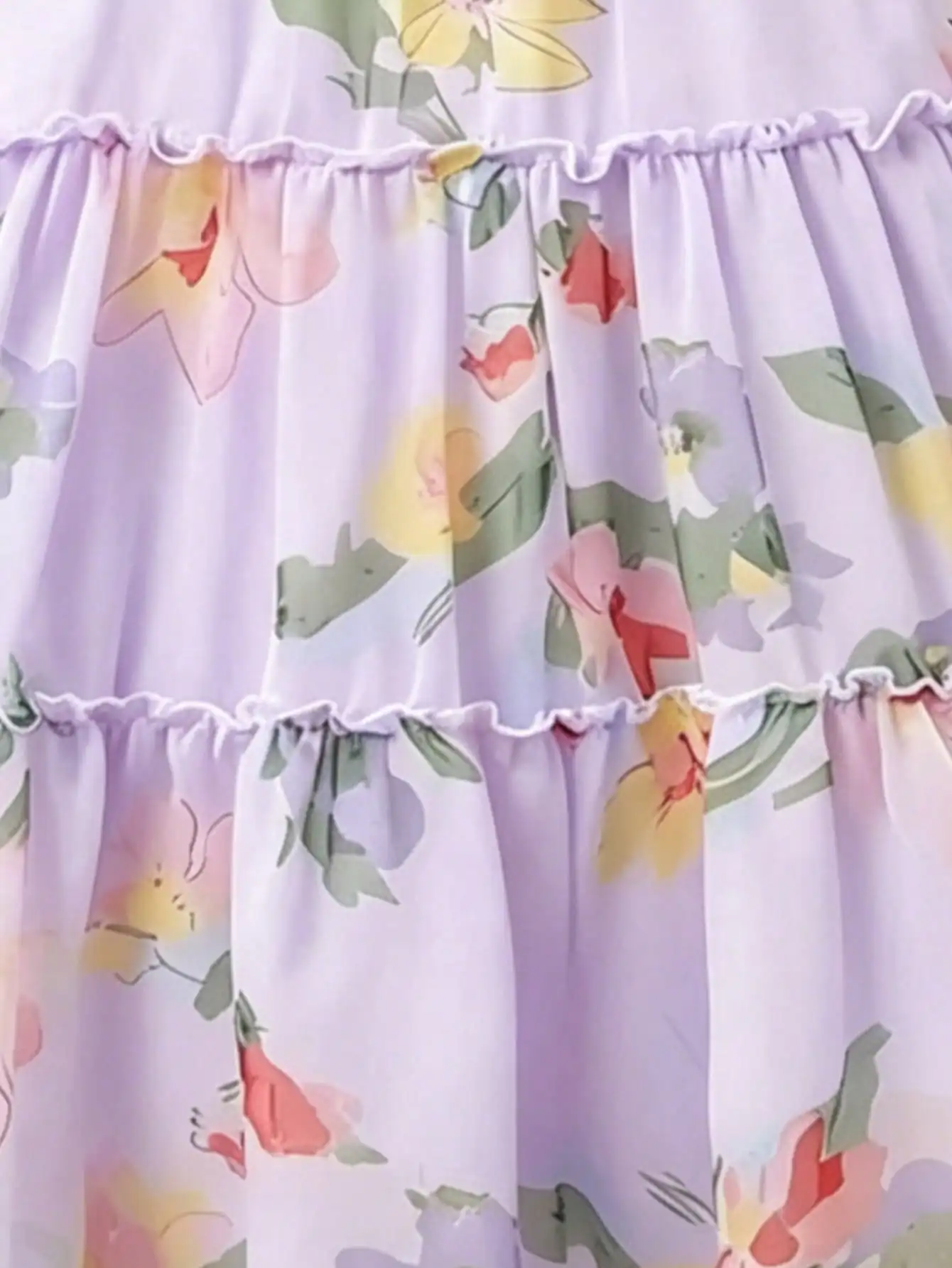 Mädchenkleid mit Rundhalsausschnitt, ärmellos, mit Blumen- und Blattmuster, bequemer A-Linien-Rock, Freizeitkleidung für Kinder. – Detail 16