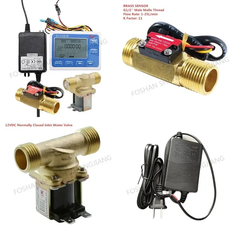 Zhongjiang Full Set 15mm Brass Sensor Brass Valve Watering System Home Heater Garden Water Meter LCD-M Flow Rate 1-25L/min