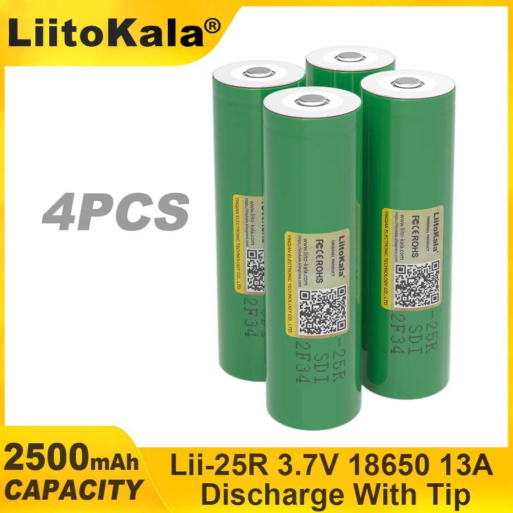 LiitoKala Lii-25R 2500mAh 18650 3.7V Li-ion Rechargeable Battery For Flashlight Power Tools+With Tip