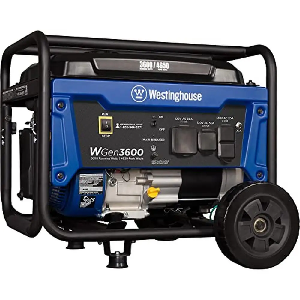 Portable Generator 4650W Peak & 3600W Rated RV Ready 30A Outlet Kit Gas Powered Recoil Start 4 Gallon Tank 14 Hrs Run Time 5–20R